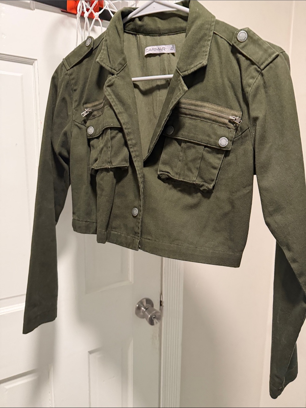 Carmar Cropped Olive Utility Jacket with Zip Pockets